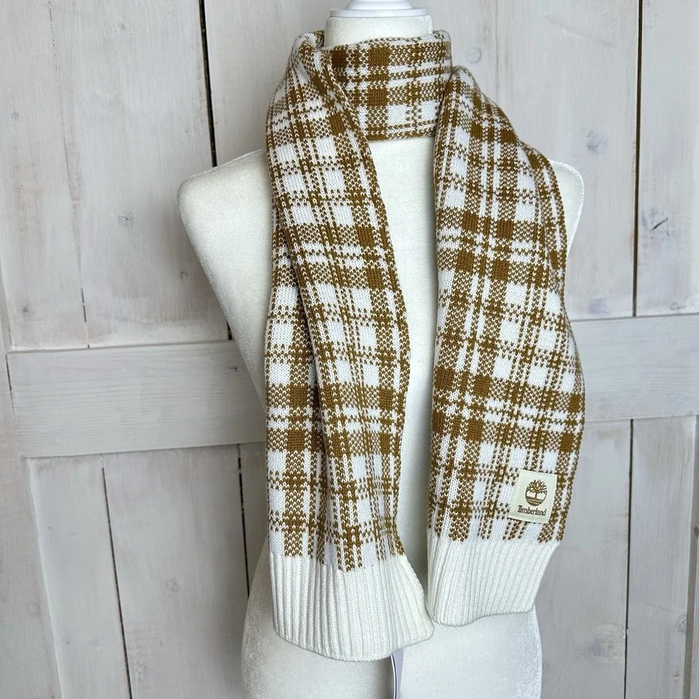 Timberland Houndstooth Plaid Scarf Brown & Cream New‎ NWT